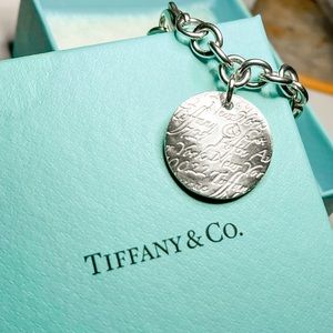 Tiffany & Co Sterling Silver Notes Fifth Avenue Round Tag Link Bracelet